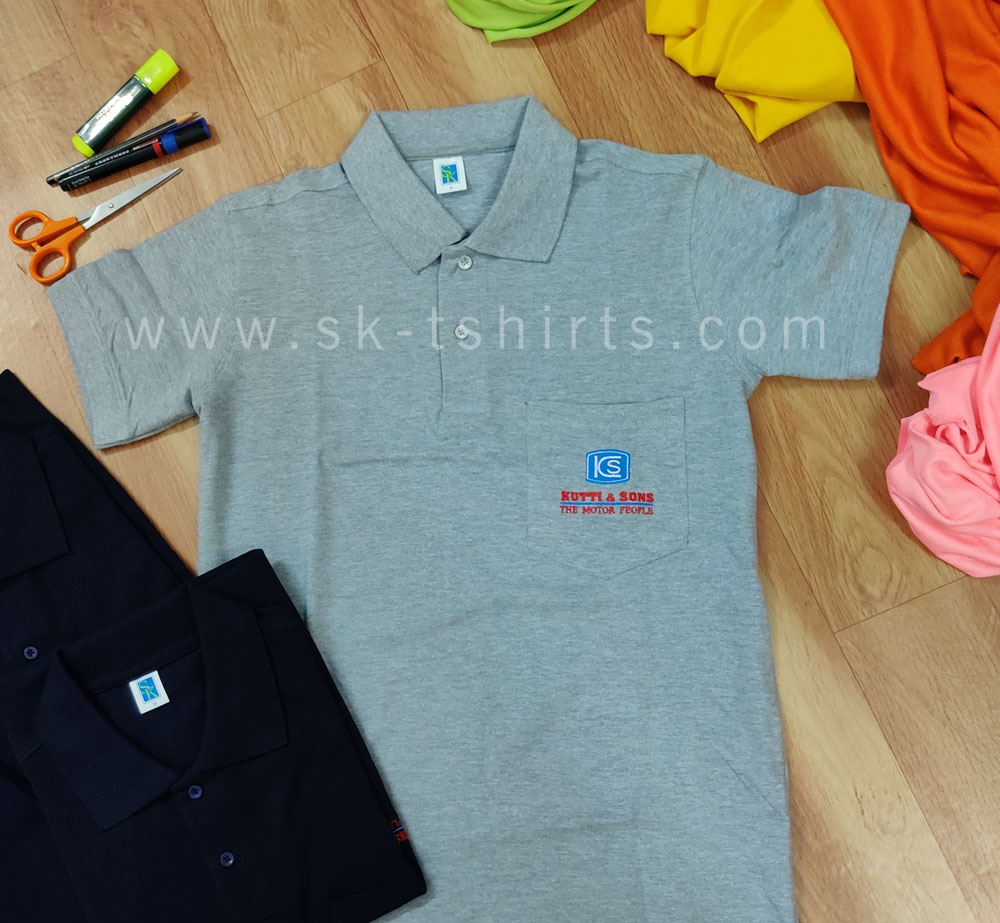 Custom T-shirts: Top Quality Grey color Cotton Polo           t-shirt with pocket and Company logo embroidery, Sk-tshirts