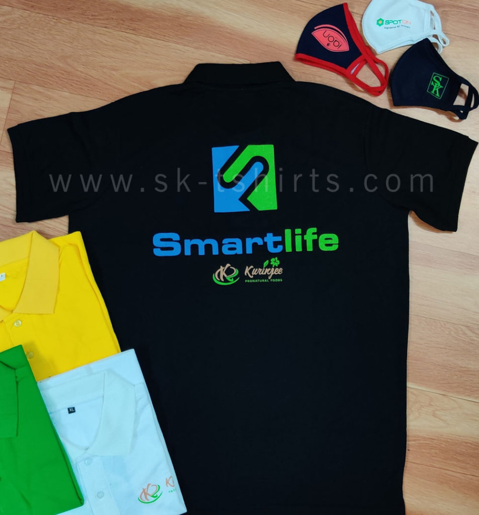 Uniform collar t-shirts and face masks with custom logo printing, Sk-tshirts