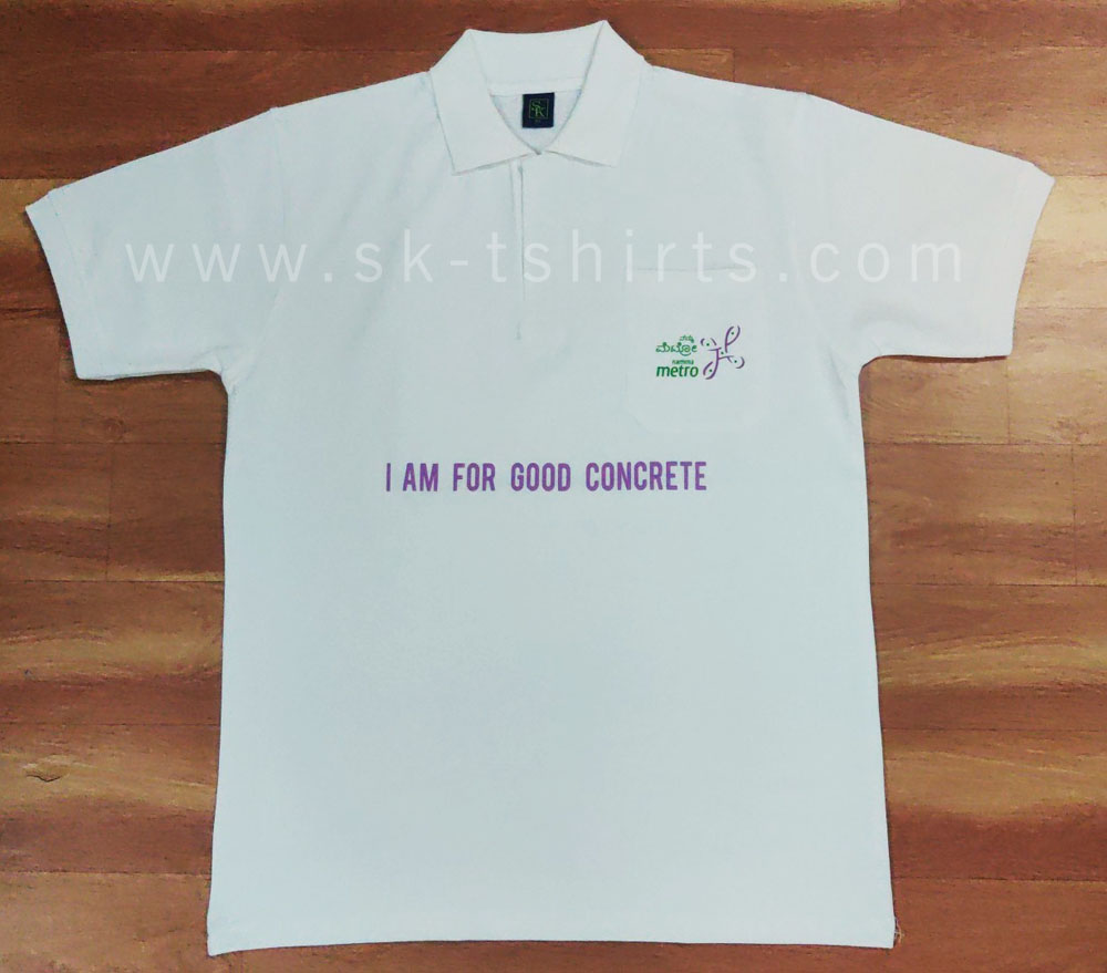 White Polo t-shirt with pocket and custom logo printing for &#8216;Namma Metro&#8217;, Bangalore., Sk-tshirts